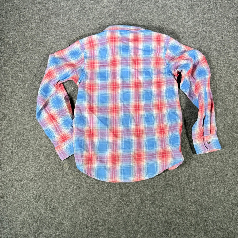 Ariat Youth Medium 10 Blue Pink Plaid Western Long Sleeve Pearl Snap Shirt - Picture 5 of 6